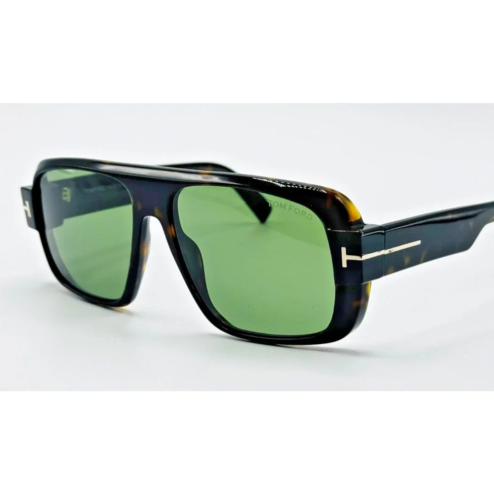 Tom Ford Sunglasses Turner FT1101 52N Dark Havana Square Frame Green Lens 58mm